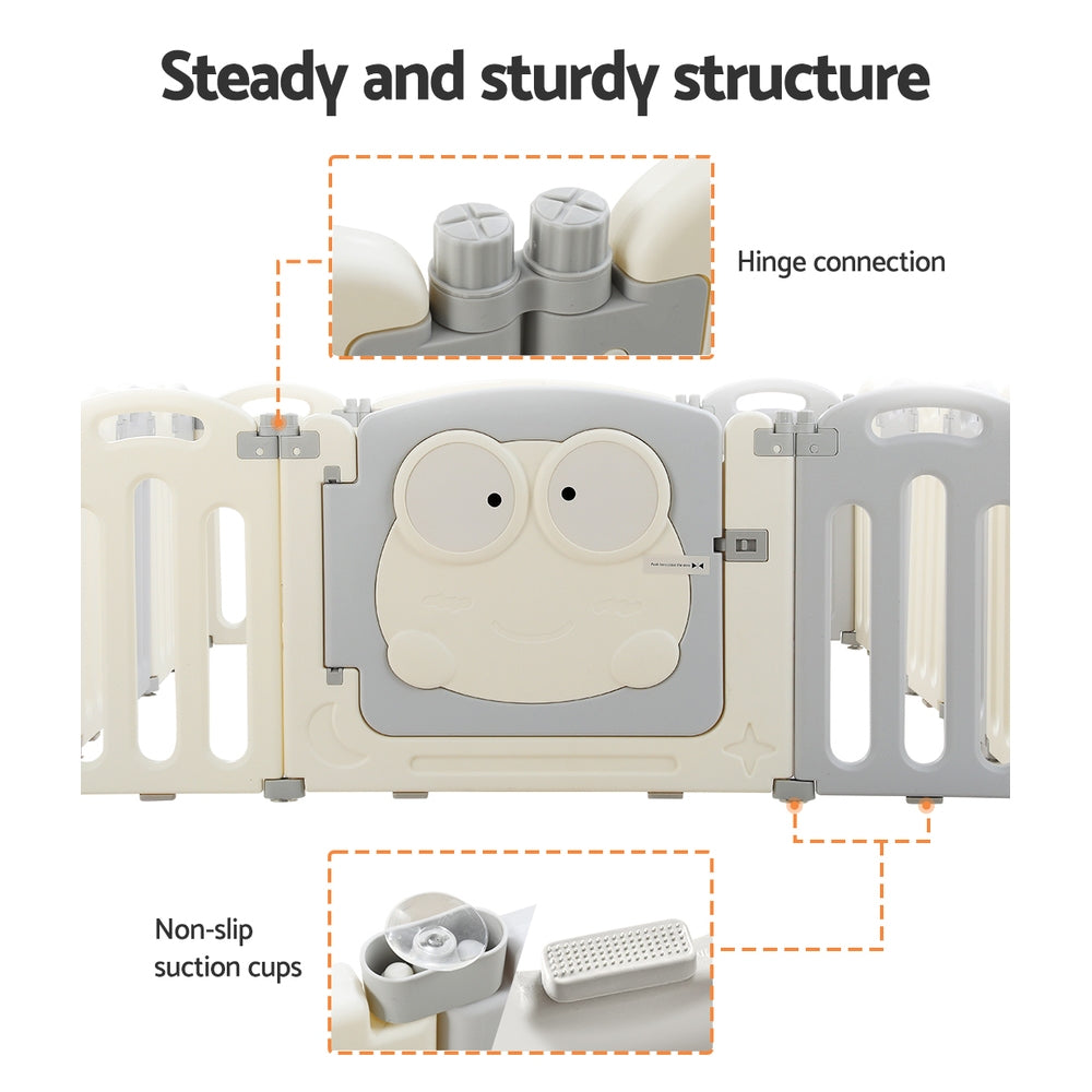 Kids Baby Playpen 20 Panel Foldable Toddler Fence Activity Centre - Grey & White Homecoze