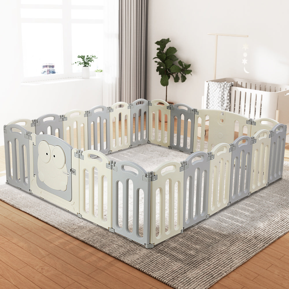 Kids Baby Playpen 20 Panel Foldable Toddler Fence Activity Centre - Grey & White Homecoze