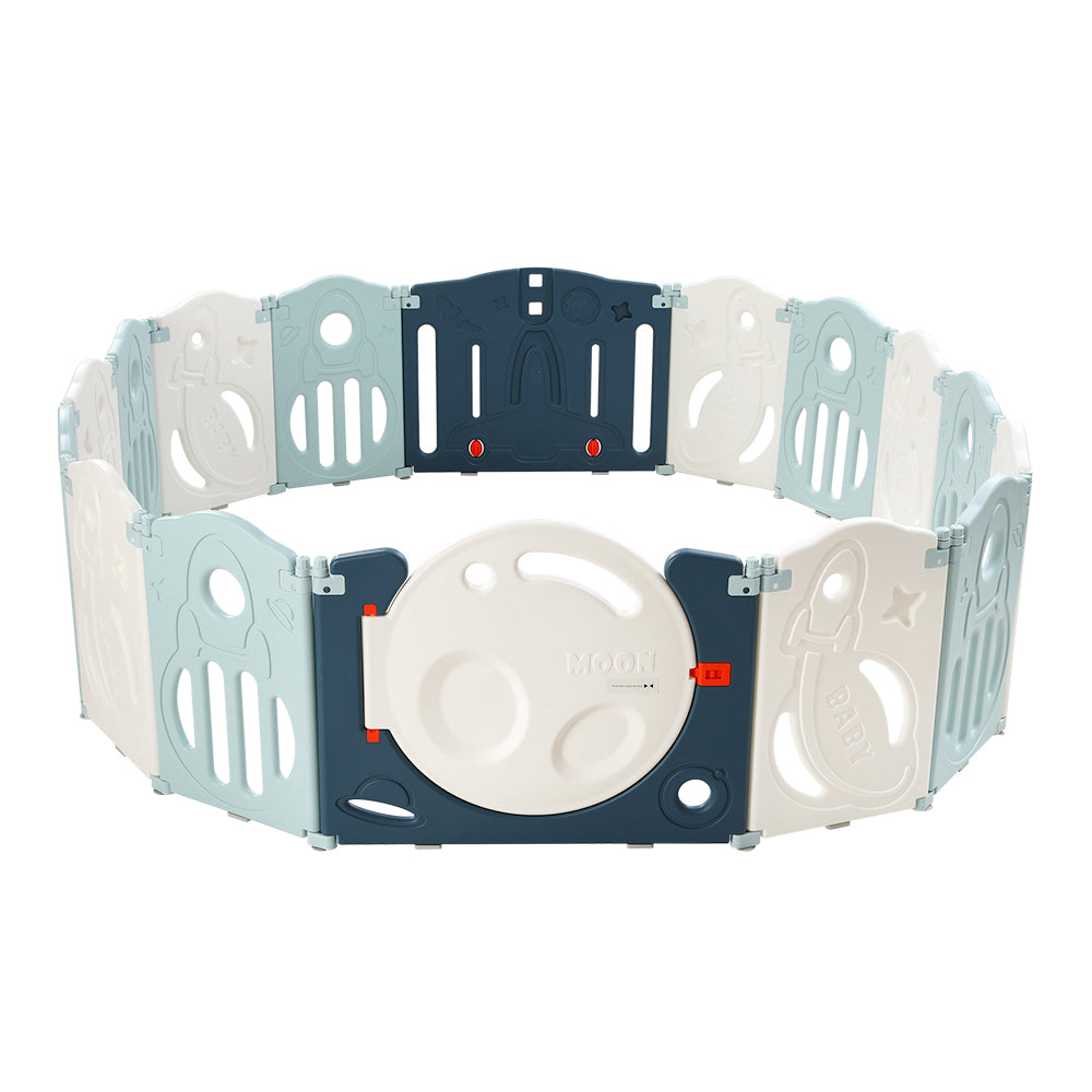 Kids Baby Playpen 16 Panel Foldable Toddler Fence Activity Centre - Blue & White Homecoze