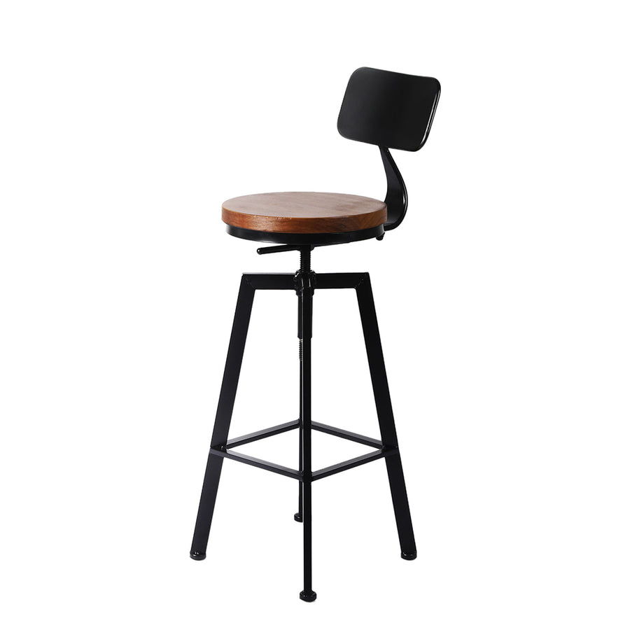Single Vintage Styled Industrial Wood Top Swivel Bar Stools with Backrest – Natural Homecoze