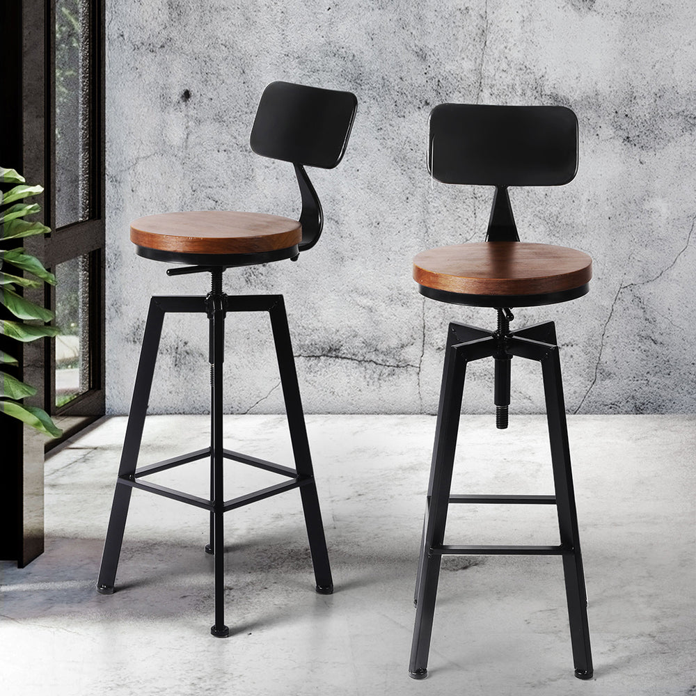 Single Vintage Styled Industrial Wood Top Swivel Bar Stools with Backrest – Natural Homecoze