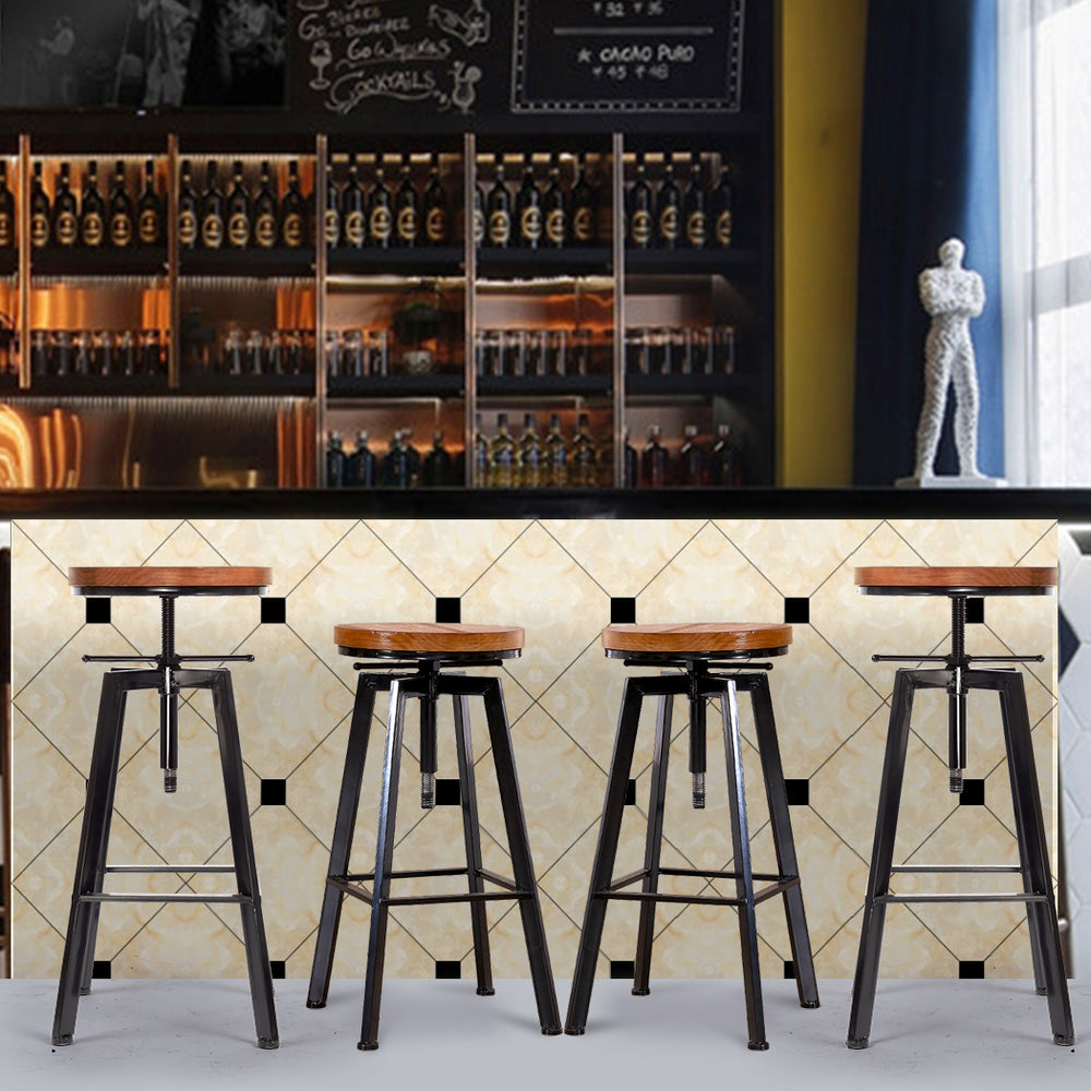 Set of 4 Vintage Styled Industrial Wood Top Swivel Bar Stools – Natural Homecoze