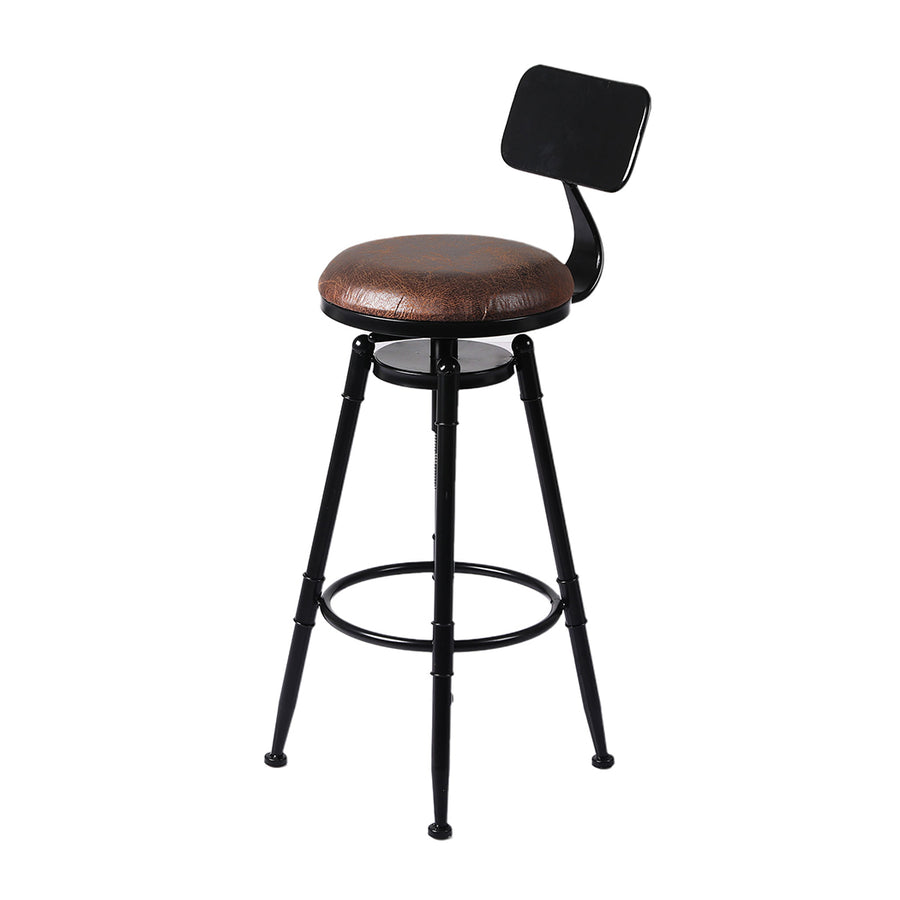Retro Rustic Styled PU Leather Swivel Bar Stool with Backrest – Brown Homecoze