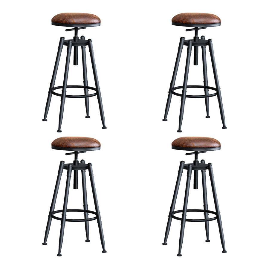 Set of 4 Retro Rustic Styled Industrial PU Leather Swivel Bar Stools - Brown Homecoze
