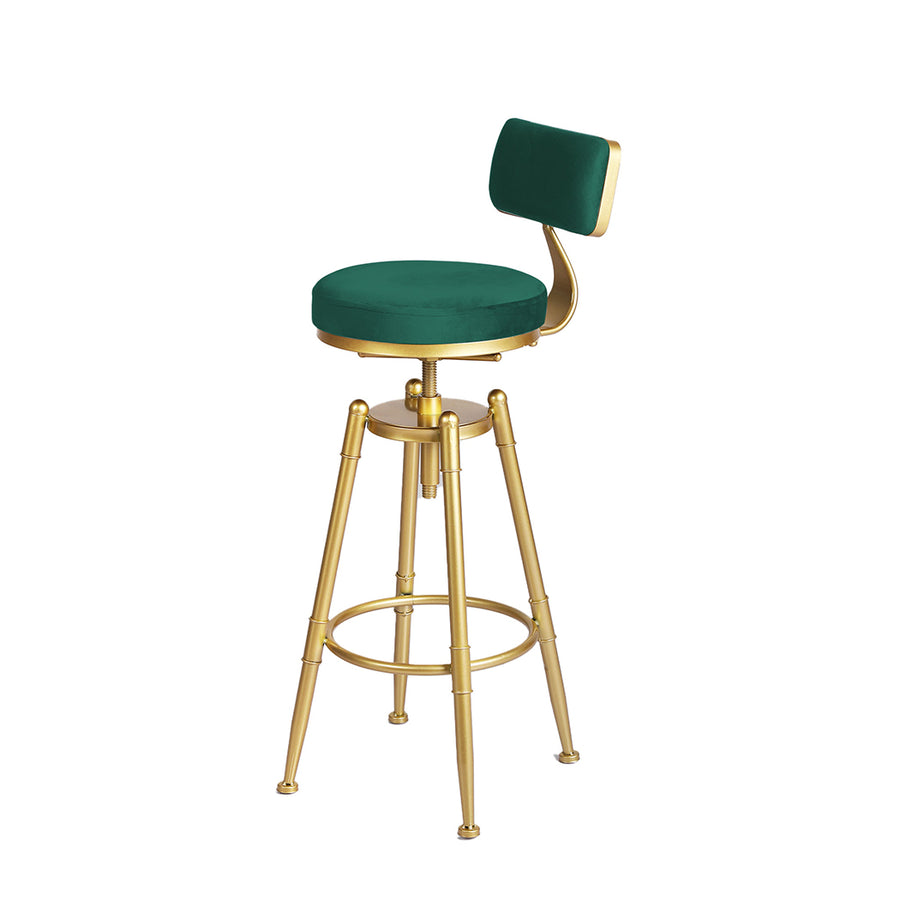 Retro Height Adjustable Swivel Bar Stool with Gold Frame & Velvet Upholstery – Green Homecoze