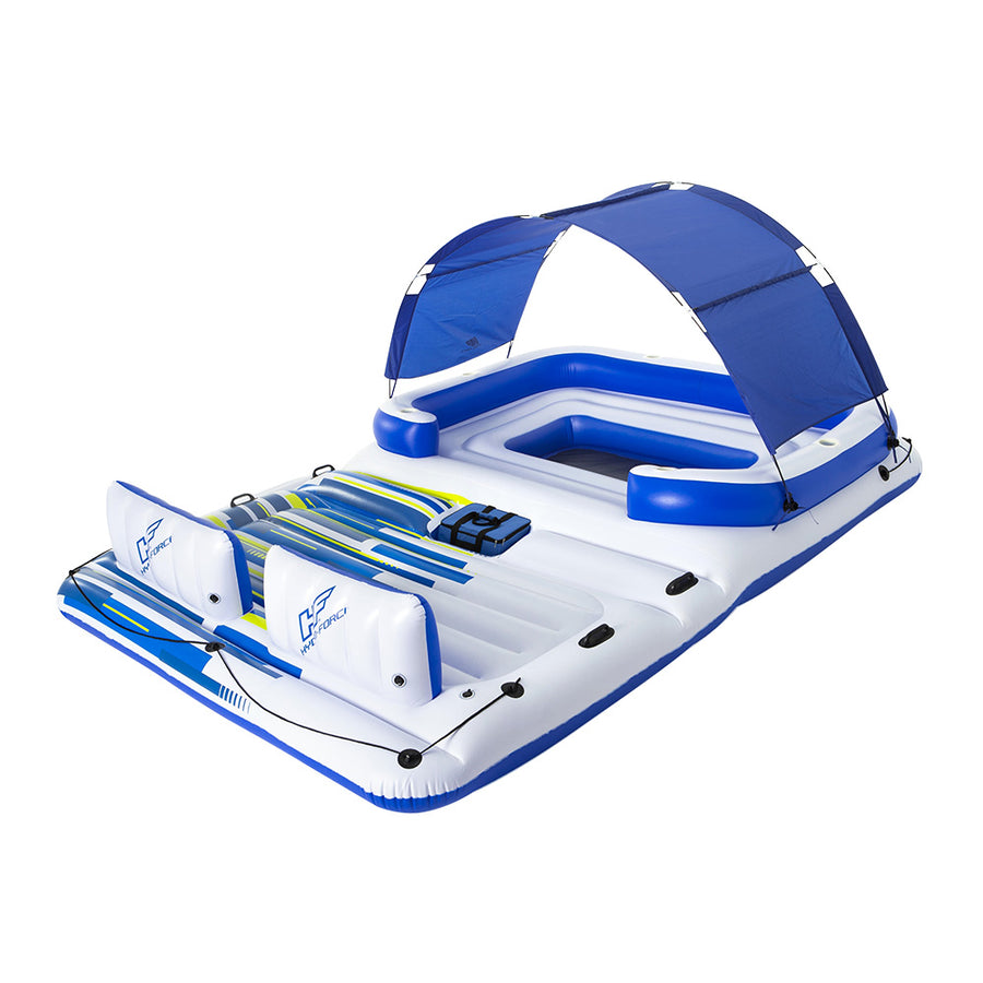 Inflatable Floating Island Lounge Pool 6-person Raft with Sunshade Homecoze