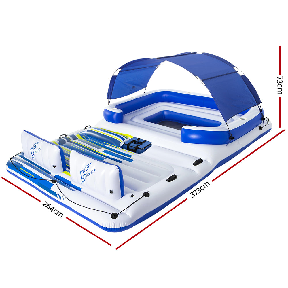 Inflatable Floating Island Lounge Pool 6-person Raft with Sunshade Homecoze