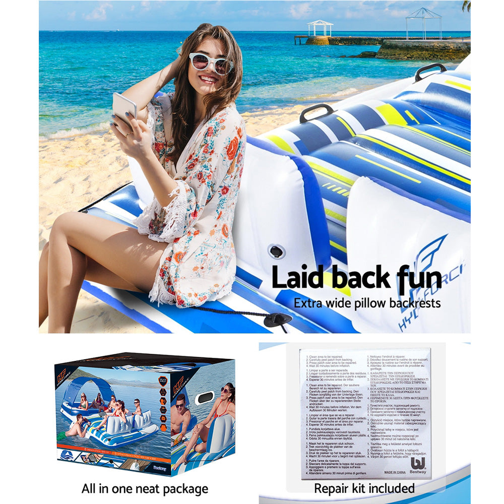 Inflatable Floating Island Lounge Pool 6-person Raft with Sunshade Homecoze