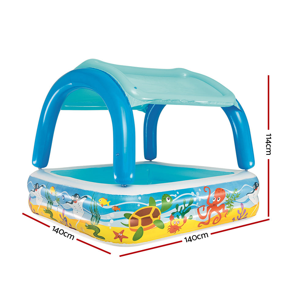 1.4m x 1.4m Kids Inflatable Swimming Pool with Sun Shade Homecoze