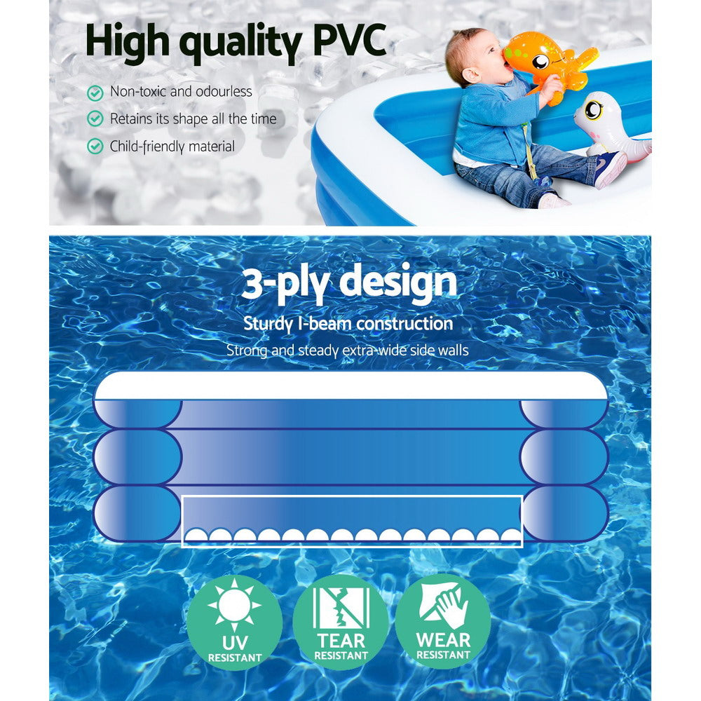 3m x 1.8m Inflatable Swimming Pool - 1161L Capacity Homecoze
