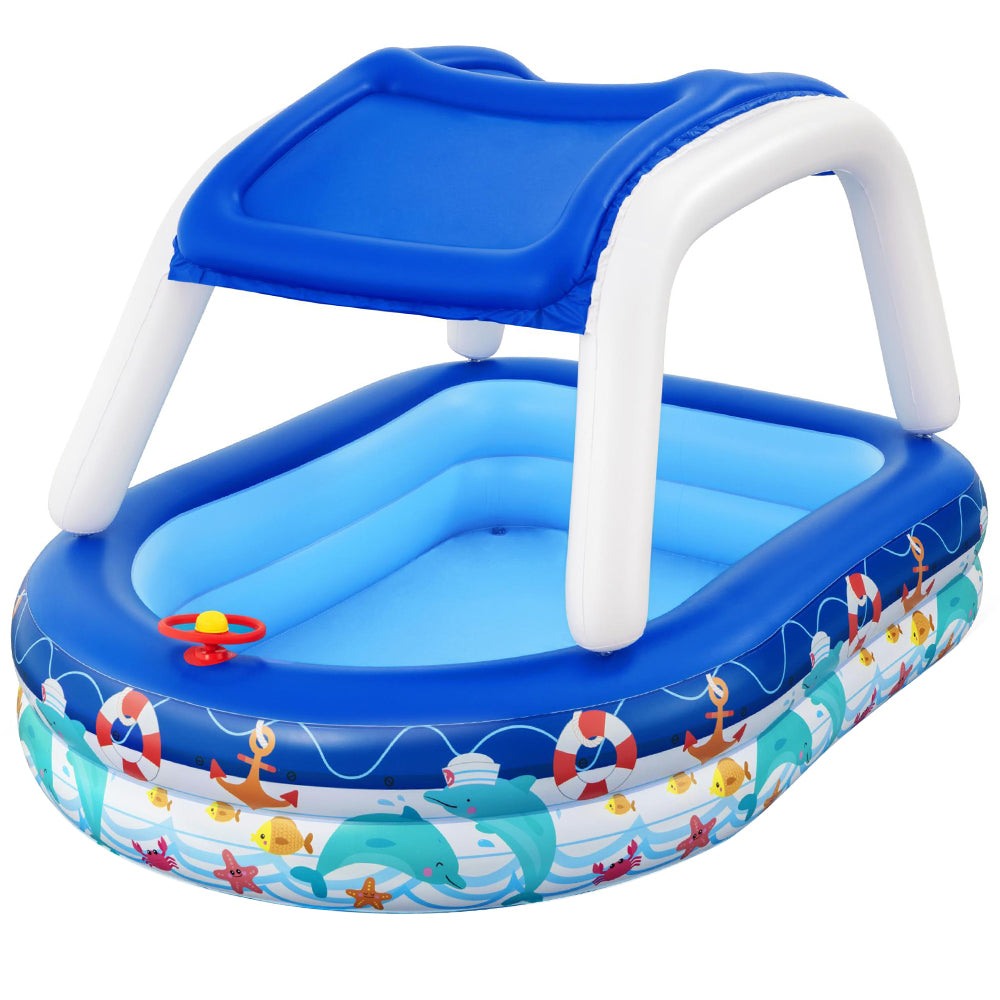 Kids Inflatable Sea Captain Swimming Pool with Sun Shade - 282L Capacity Homecoze