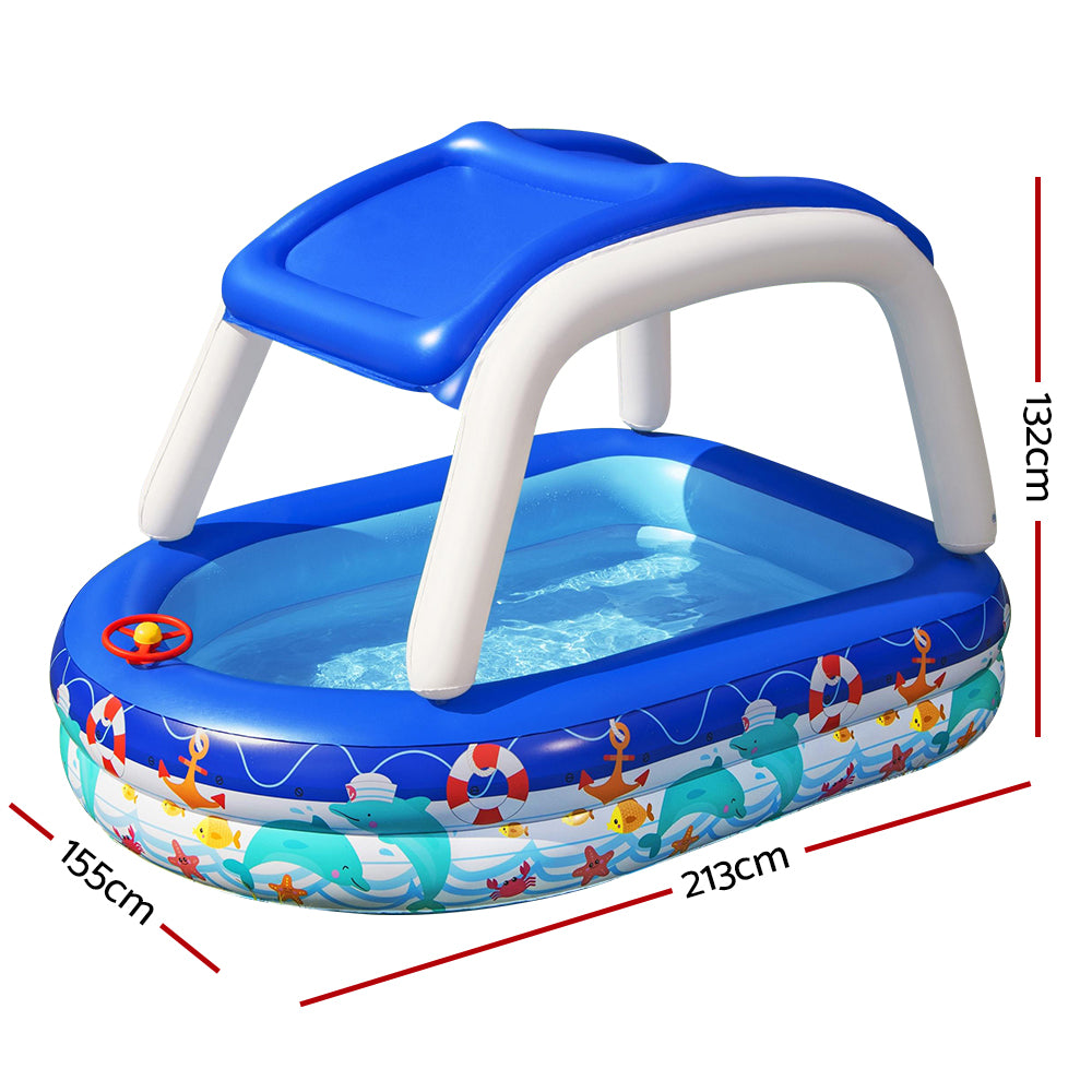 Kids Inflatable Sea Captain Swimming Pool with Sun Shade - 282L Capacity Homecoze