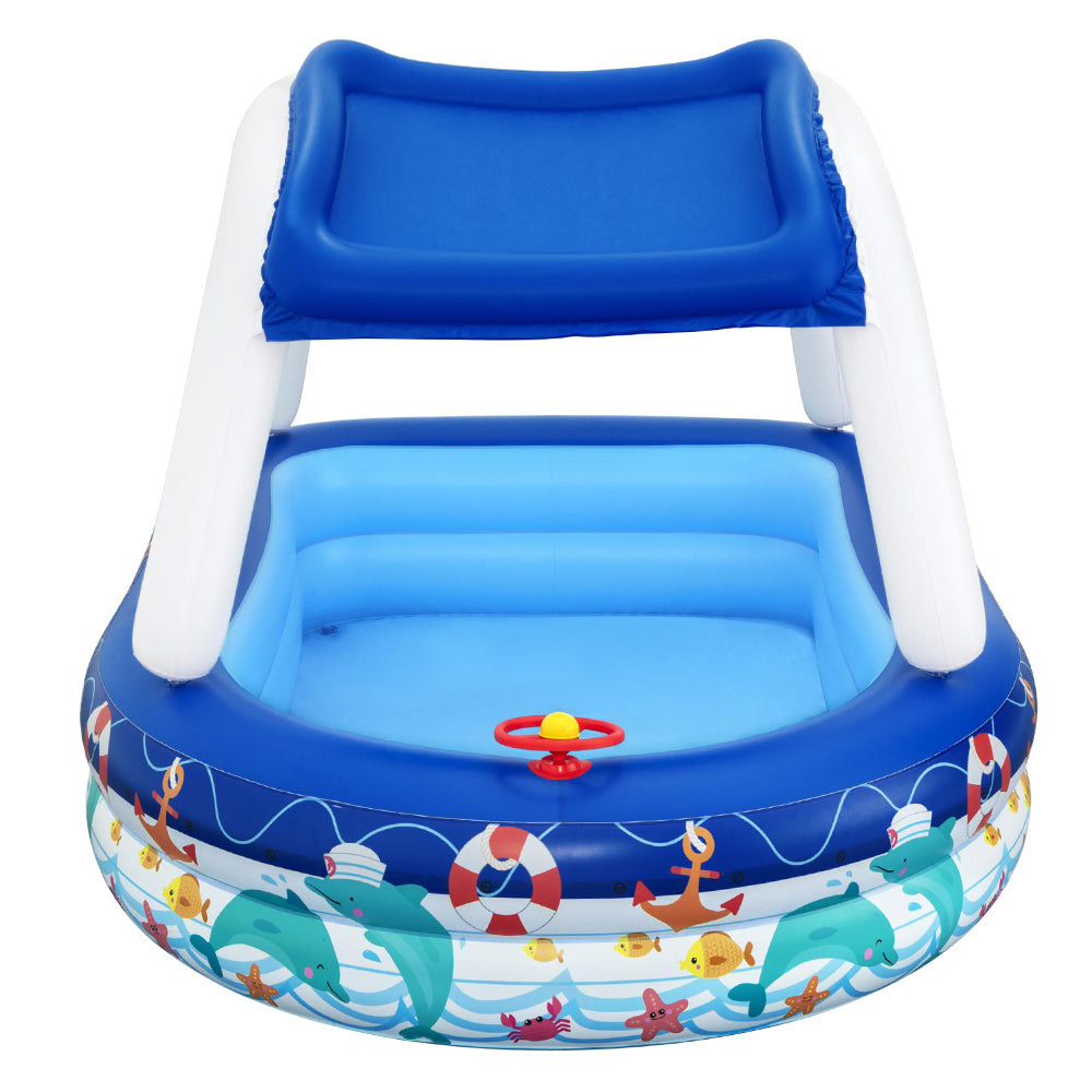 Kids Inflatable Sea Captain Swimming Pool with Sun Shade - 282L Capacity Homecoze