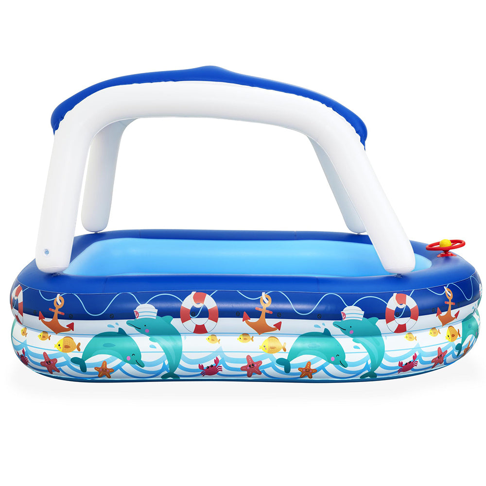 Kids Inflatable Sea Captain Swimming Pool with Sun Shade - 282L Capacity Homecoze