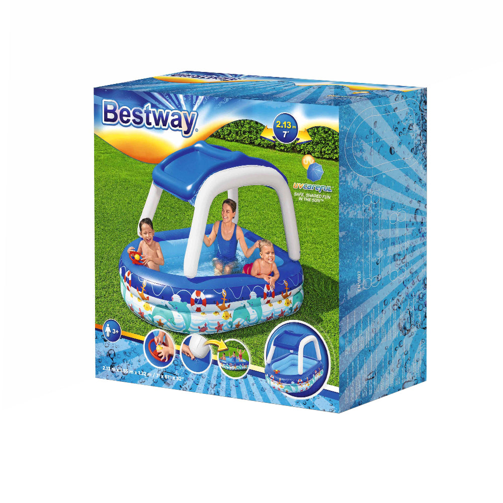Kids Inflatable Sea Captain Swimming Pool with Sun Shade - 282L Capacity Homecoze