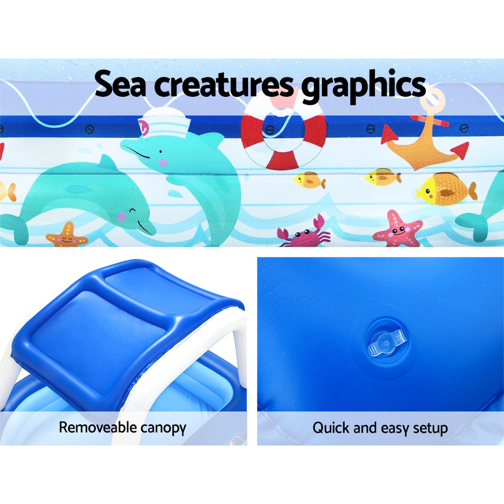 Kids Inflatable Sea Captain Swimming Pool with Sun Shade - 282L Capacity Homecoze