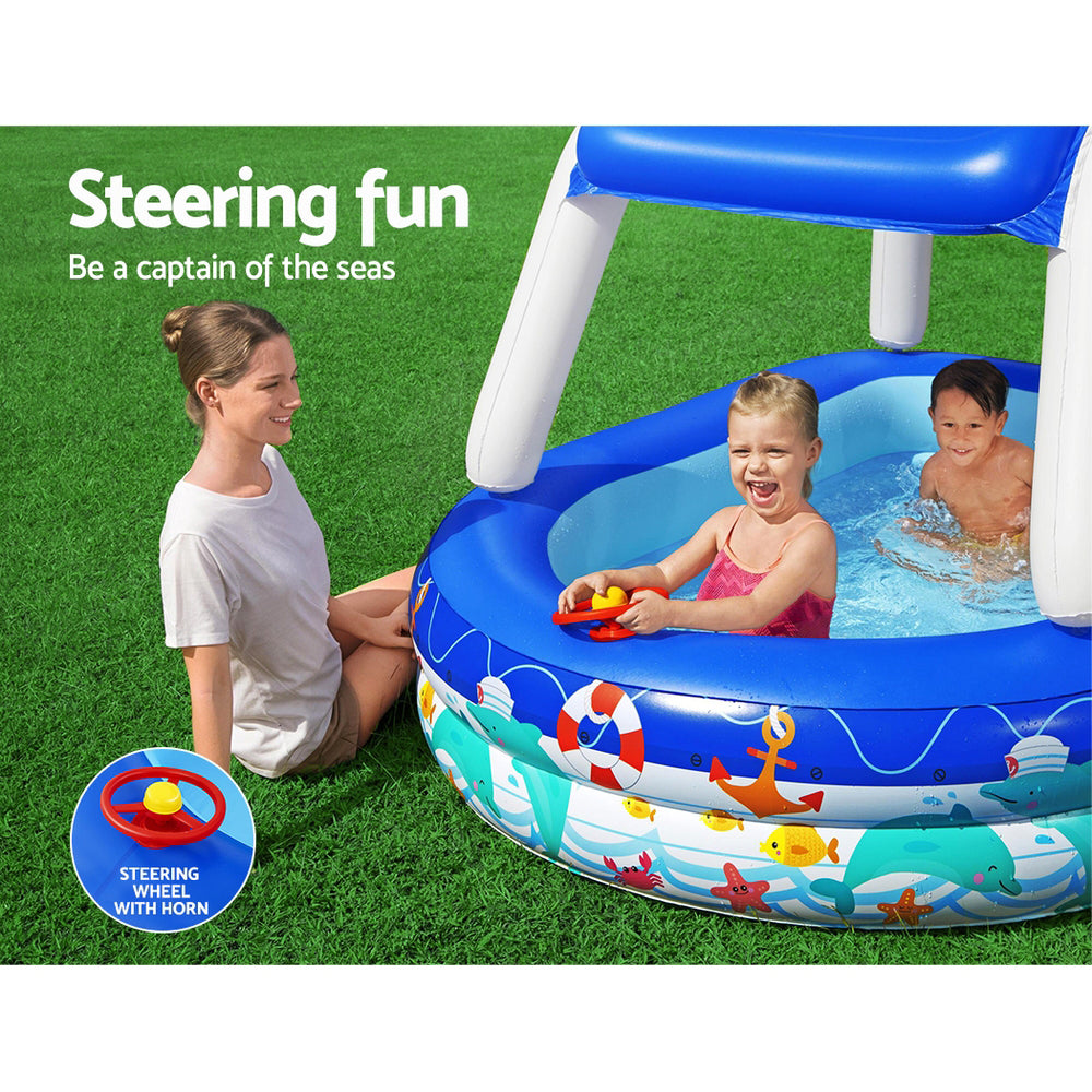 Kids Inflatable Sea Captain Swimming Pool with Sun Shade - 282L Capacity Homecoze