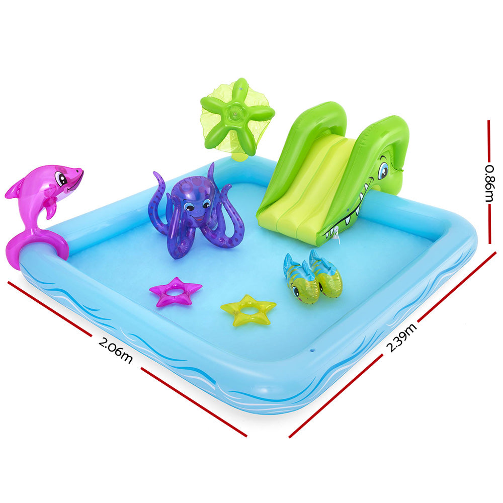 2.4m x 2m Kids Inflatable Aquarium Swimming Pool with Slide - 308L Homecoze