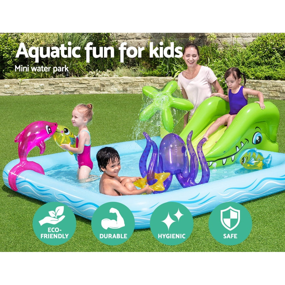 2.4m x 2m Kids Inflatable Aquarium Swimming Pool with Slide - 308L Homecoze