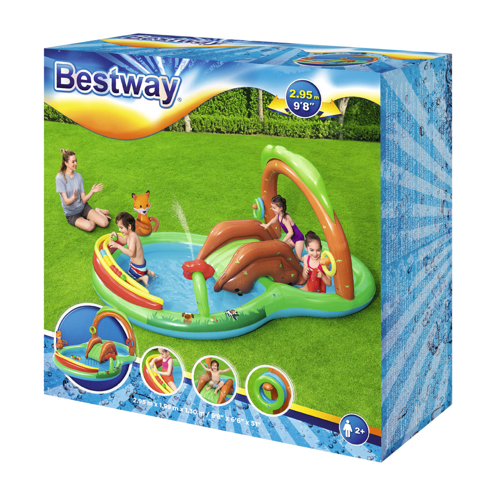 3m x 2m Kids Inflatable Friendly Woods Double Pool with Slide - 111L & 214L Homecoze