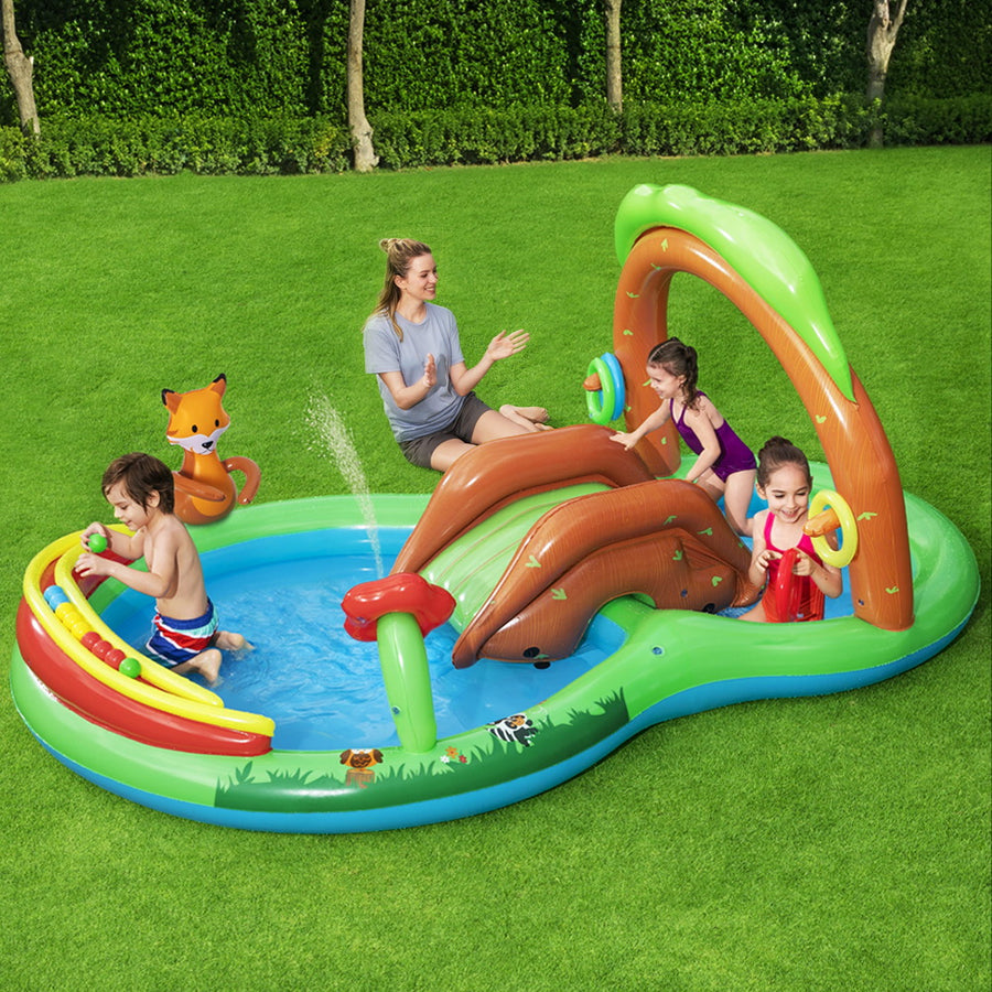 3m x 2m Kids Inflatable Friendly Woods Double Pool with Slide - 111L & 214L Homecoze
