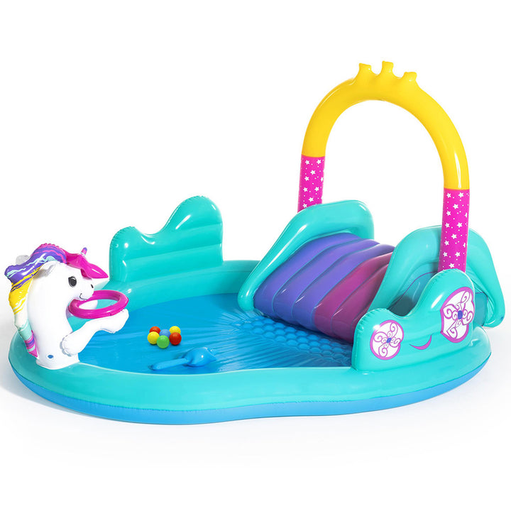 2.7m x 2m Kids Inflatable Unicorn Pool with Slide - 220L Homecoze