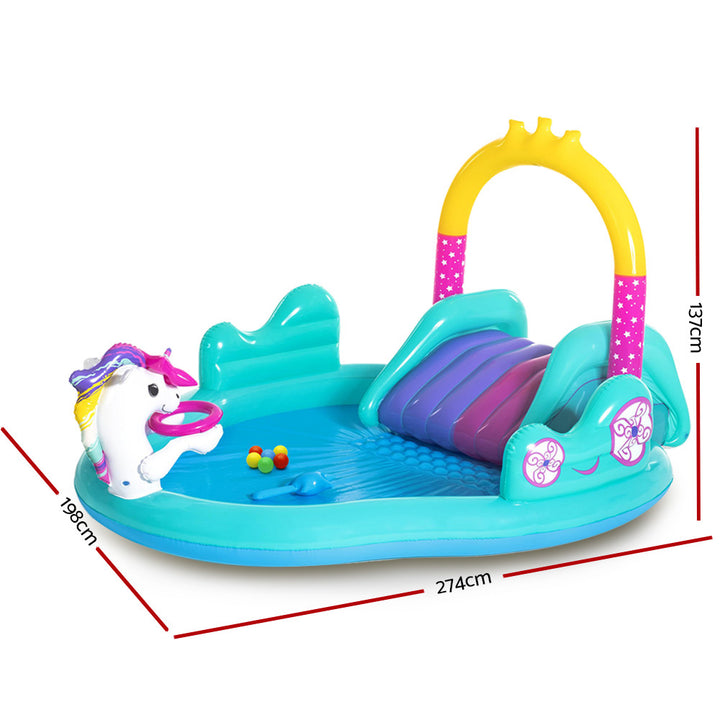 2.7m x 2m Kids Inflatable Unicorn Pool with Slide - 220L Homecoze