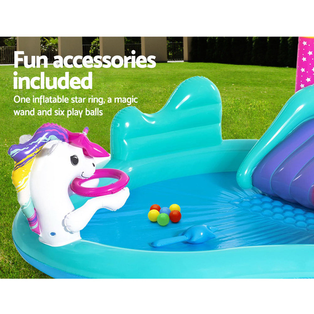 2.7m x 2m Kids Inflatable Unicorn Pool with Slide - 220L Homecoze