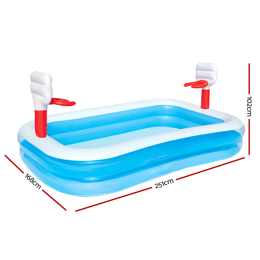 2.5m x 1.7m Inflatable Swimming Pool with Basketball Ball & Hoops Homecoze