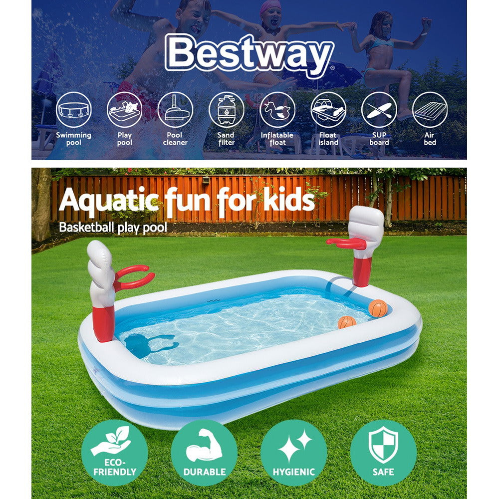 2.5m x 1.7m Inflatable Swimming Pool with Basketball Ball & Hoops Homecoze