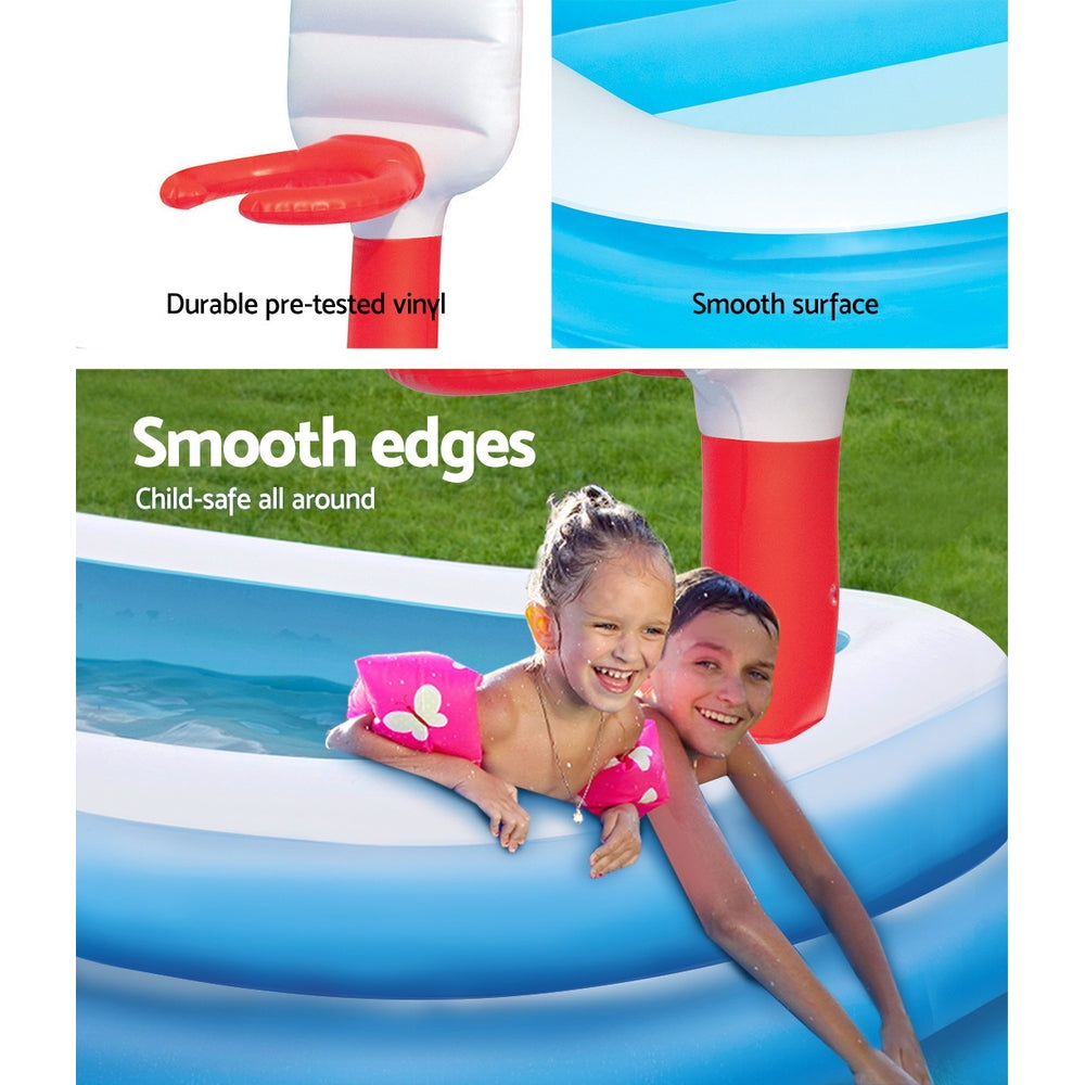 2.5m x 1.7m Inflatable Swimming Pool with Basketball Ball & Hoops Homecoze