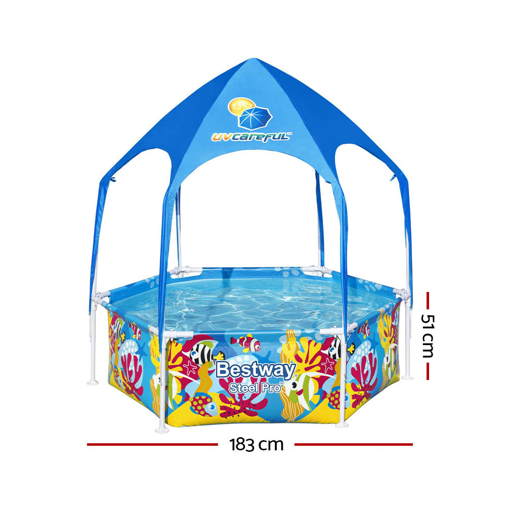 1.8m Round Kids Backyard Swimming Pool with Sun Shade Canopy and Hose Mister Homecoze