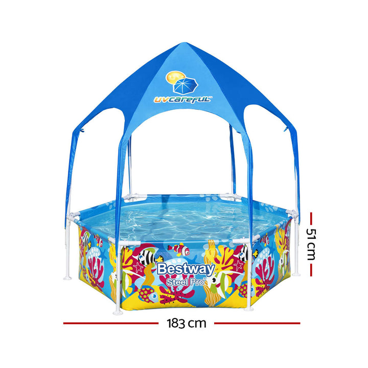 1.8m Round Kids Backyard Swimming Pool with Sun Shade Canopy and Hose Mister Homecoze