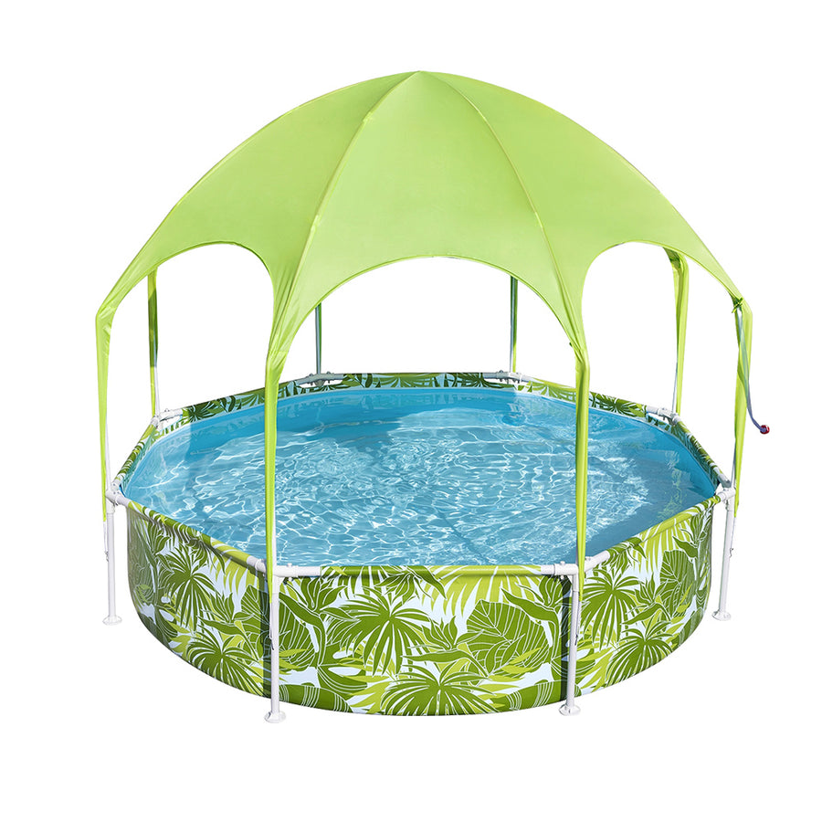 2.5m Round Above Ground Swimming Pool with Sun Shade - 1688L Capacity Homecoze