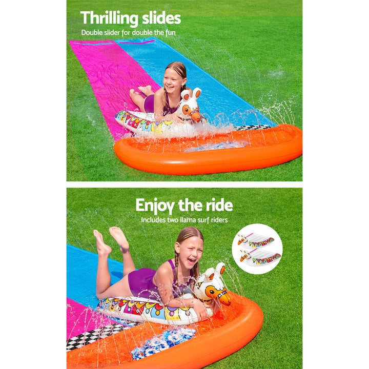 Kids 4.9m Double Lane Slip & Slide with Inflatable Llama Sliders Homecoze