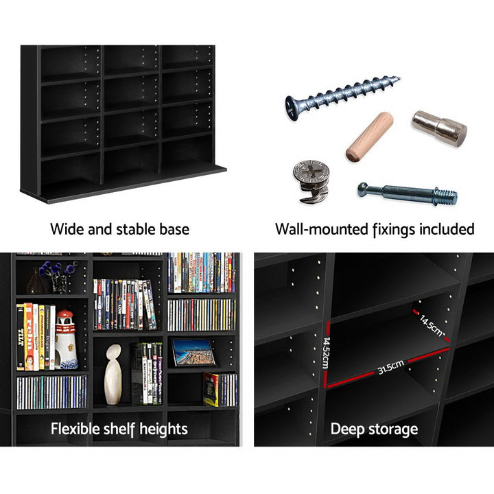 Adjustable Shelf Rack CD/DVD/Game Bookshelf Storage Unit - Black Homecoze