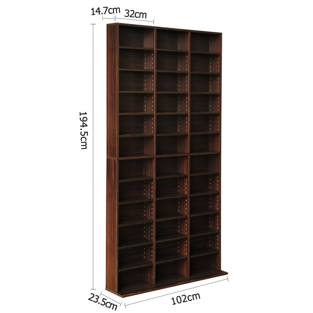 Adjustable Shelf Rack CD/DVD/Game Bookshelf Storage Unit - Expresso Brown Homecoze