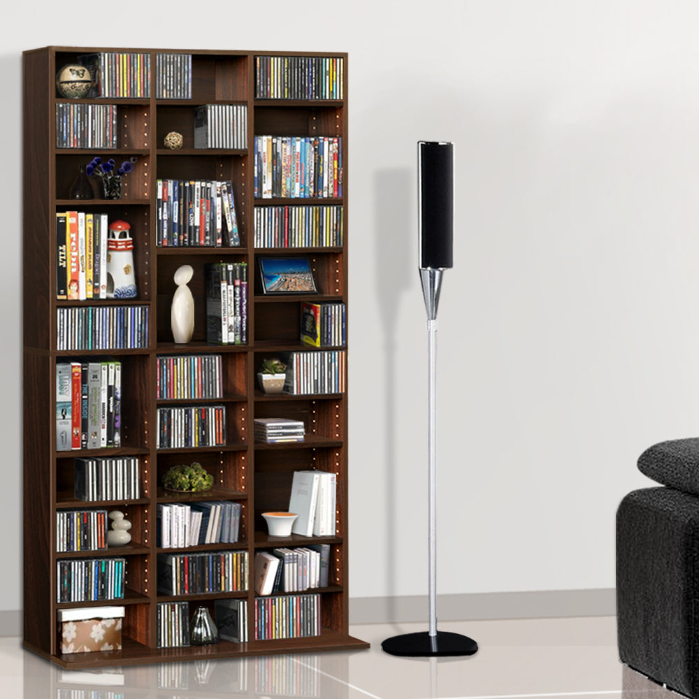 Adjustable Shelf Rack CD/DVD/Game Bookshelf Storage Unit - Expresso Brown Homecoze