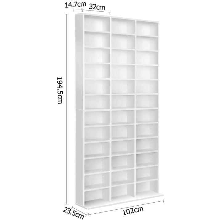 Adjustable Shelf Rack CD/DVD/Game Bookshelf Storage Unit - White Homecoze