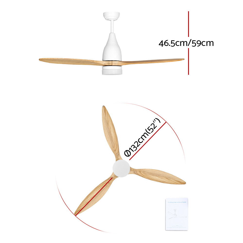 52'' Ceiling Fan LED Light Remote Control Wooden Blades - Natural Oak Homecoze