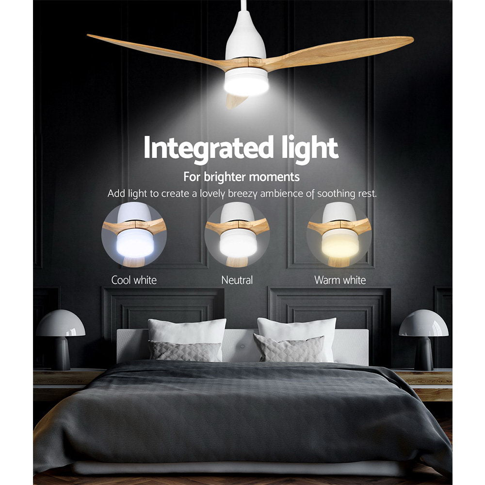 52'' Ceiling Fan LED Light Remote Control Wooden Blades - Natural Oak Homecoze