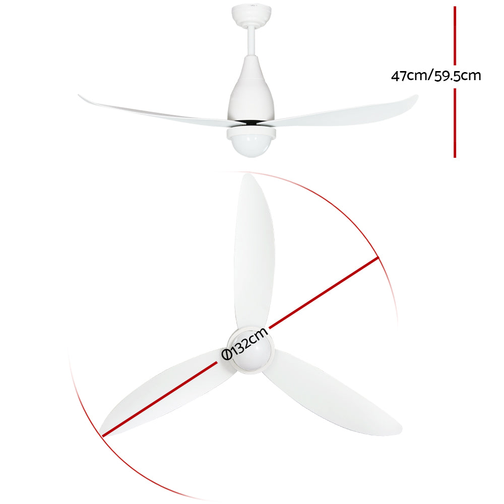 52'' Classic Ceiling Fan LED Light Remote Control DC Motor 5 Speed - White - Homecoze