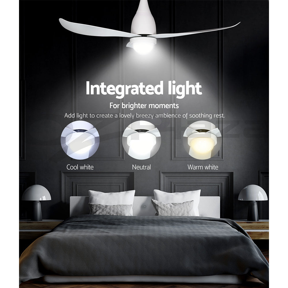 52'' Classic Ceiling Fan LED Light Remote Control DC Motor 5 Speed - White - Homecoze