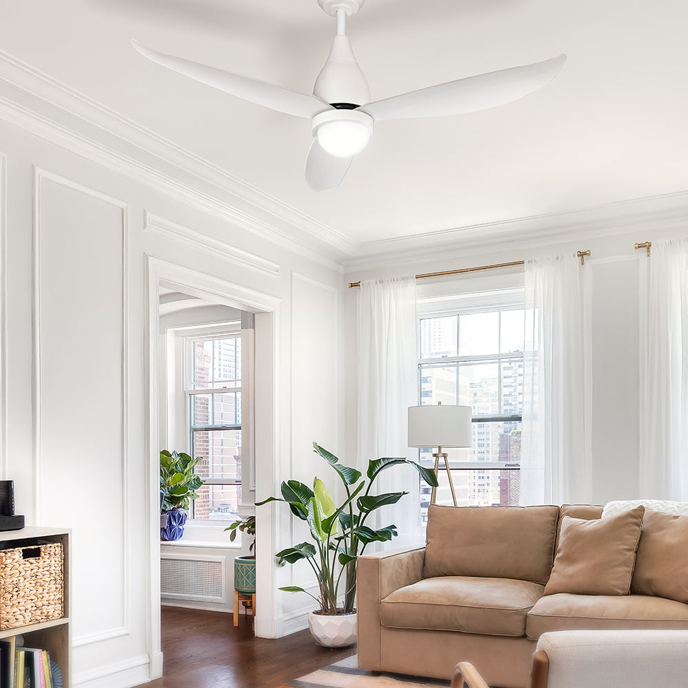 52'' Classic Ceiling Fan LED Light Remote Control DC Motor 5 Speed - White - Homecoze