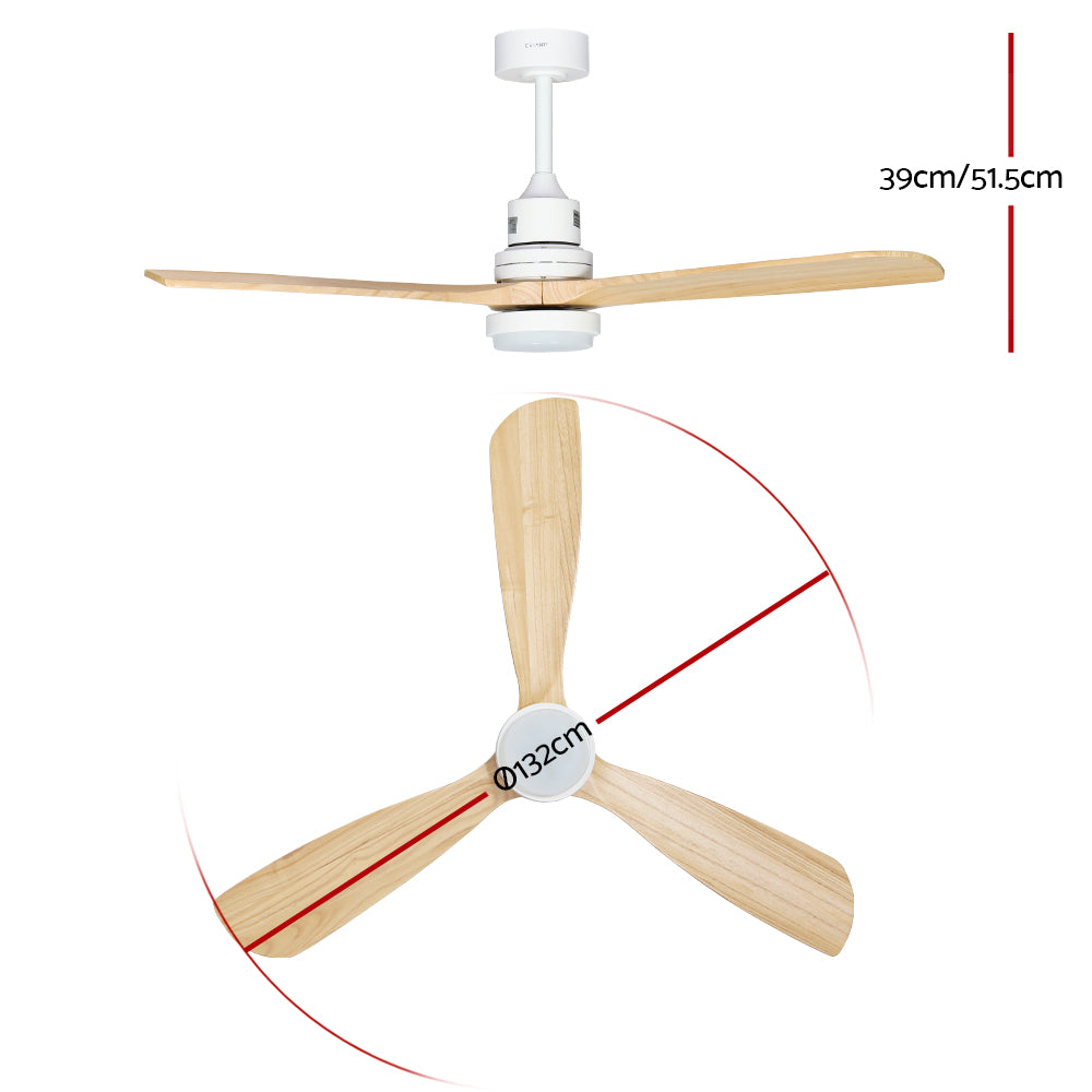 52'' Ceiling Fan LED Light Remote Control Wooden Blades - Natural Oak Homecoze