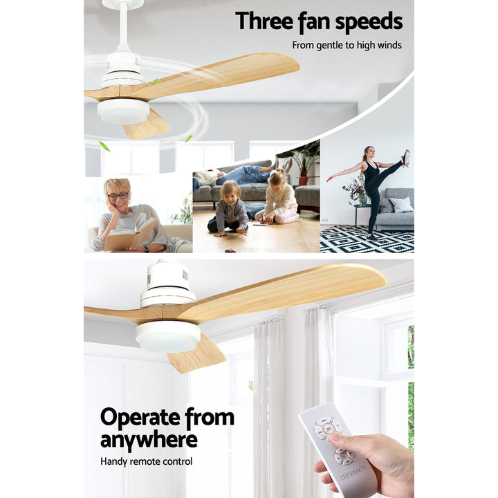 52'' Ceiling Fan LED Light Remote Control Wooden Blades - Natural Oak Homecoze