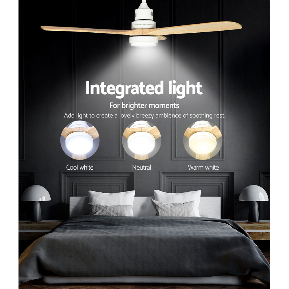 52'' Ceiling Fan LED Light Remote Control Wooden Blades - Natural Oak Homecoze