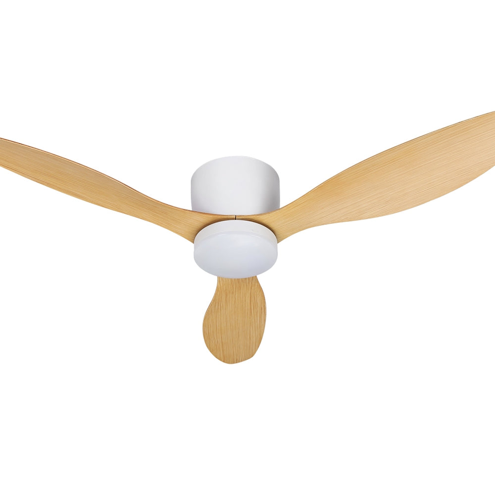 52'' Modern Ceiling Fan LED Light Remote Control DC Motor 5 Speed - White & Oak - Homecoze
