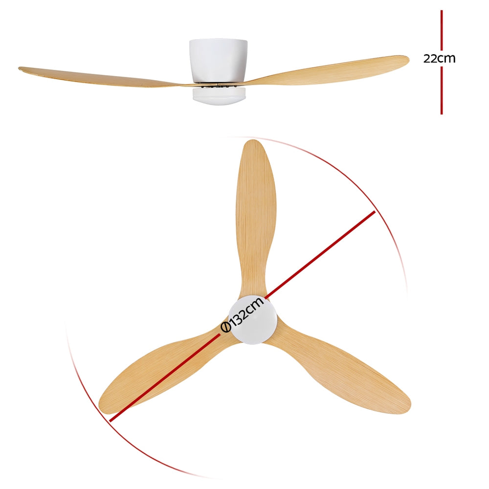 52'' Modern Ceiling Fan LED Light Remote Control DC Motor 5 Speed - White & Oak - Homecoze