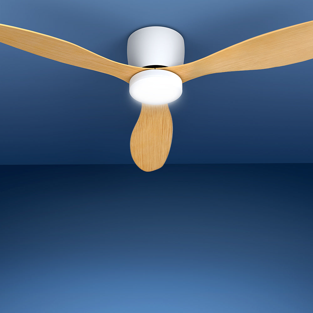 52'' Modern Ceiling Fan LED Light Remote Control DC Motor 5 Speed - White & Oak - Homecoze
